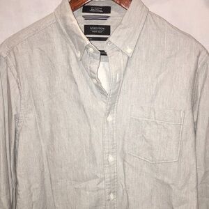 Nordstrom Mens Shop Trim Fit Flannel Lined 100% Cotton Gray Shirt | Size M
